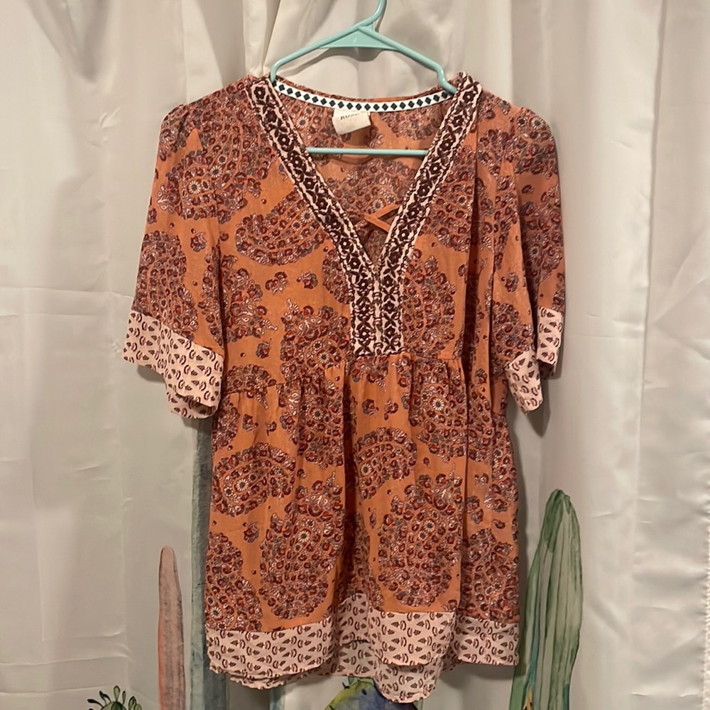 Patterned Short Sleeve Blouse